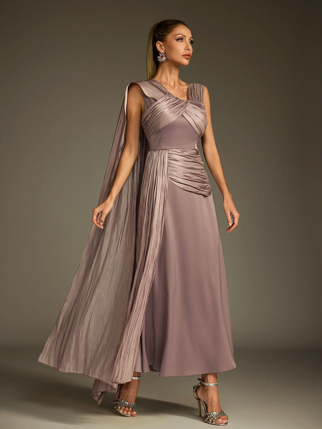 Anathema Ruched Draped Satin Maxi Dress