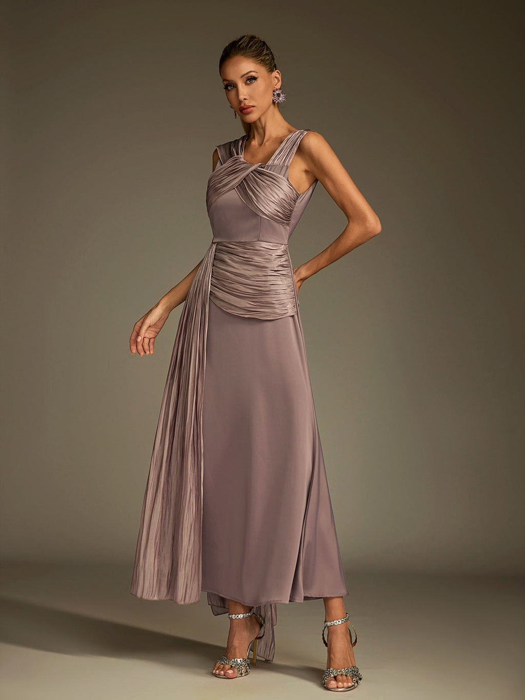 Anathema Ruched Draped Satin Maxi Dress