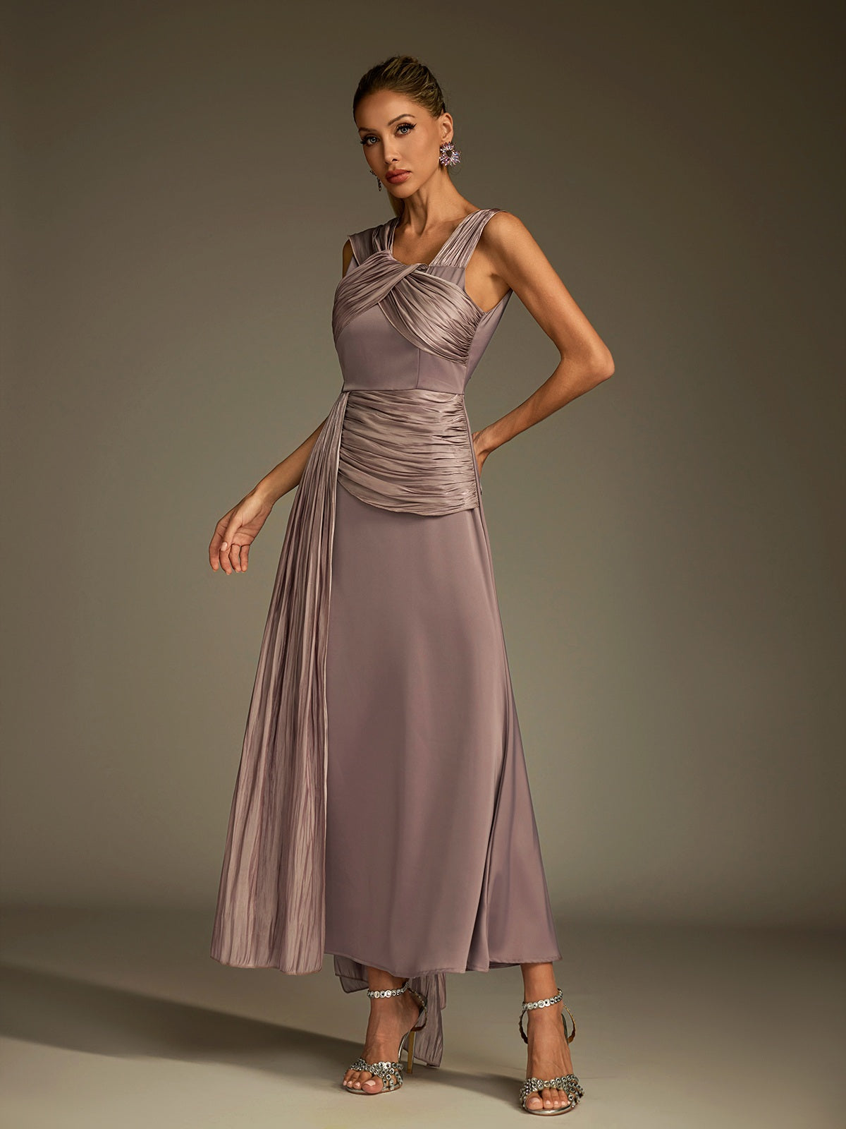 Anathema Ruched Draped Satin Maxi Dress