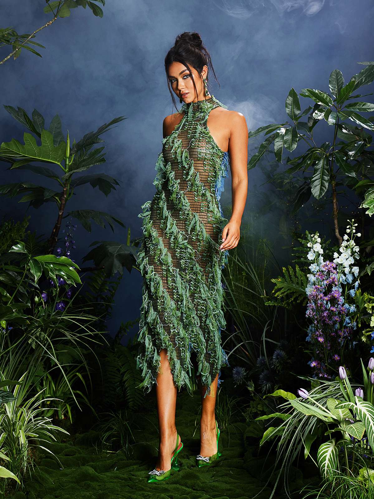 Arlo Halterneck Backless Hollow Midi Dress In Green