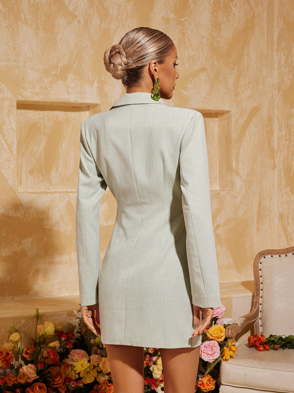 Aryndal V Neck Button Up Mini Blazer Dress