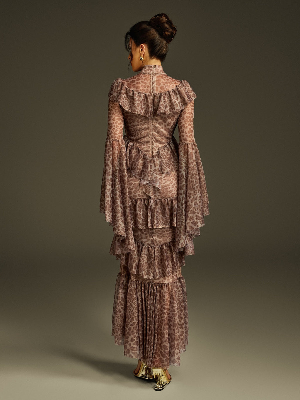 Astrophel Bell Sleeve Leopard Midi Dress