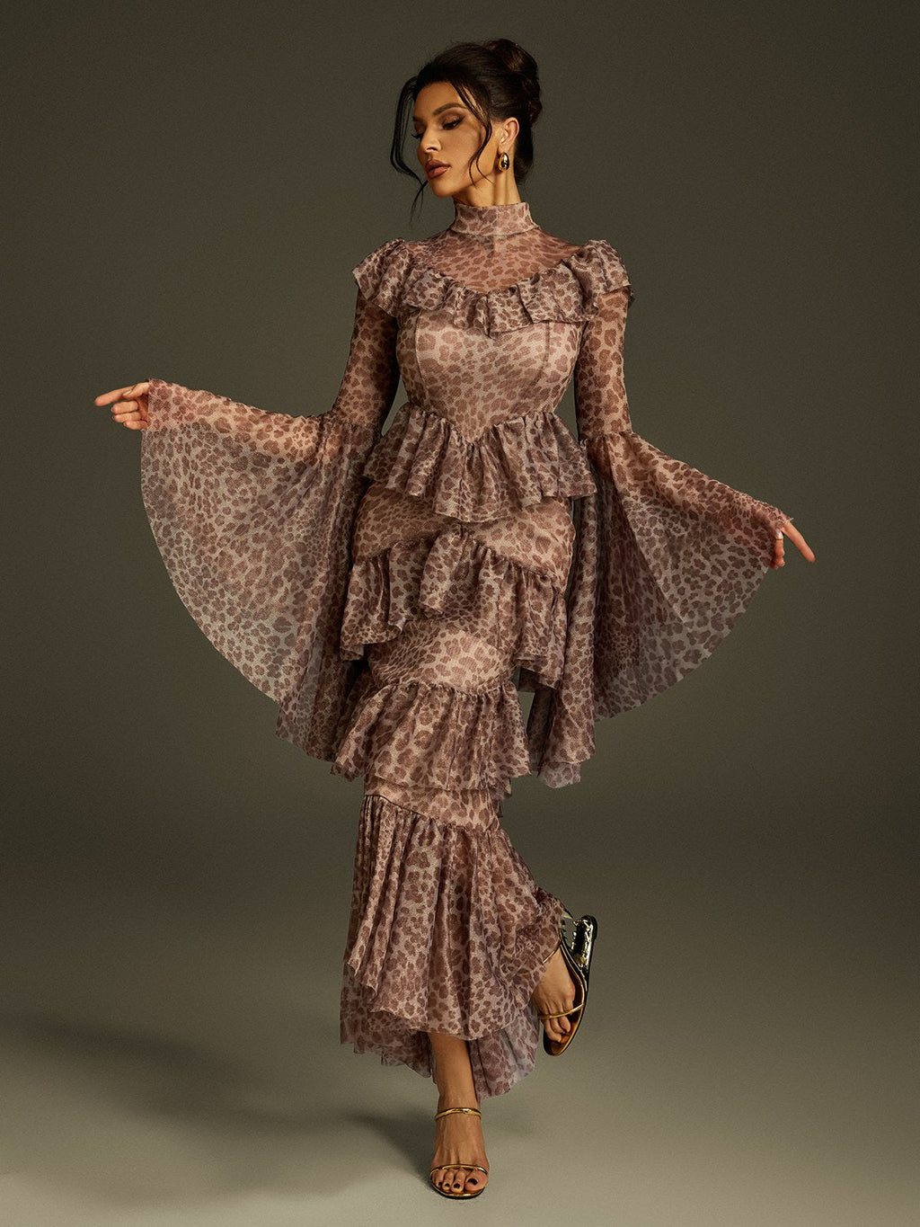 Astrophel Bell Sleeve Leopard Midi Dress