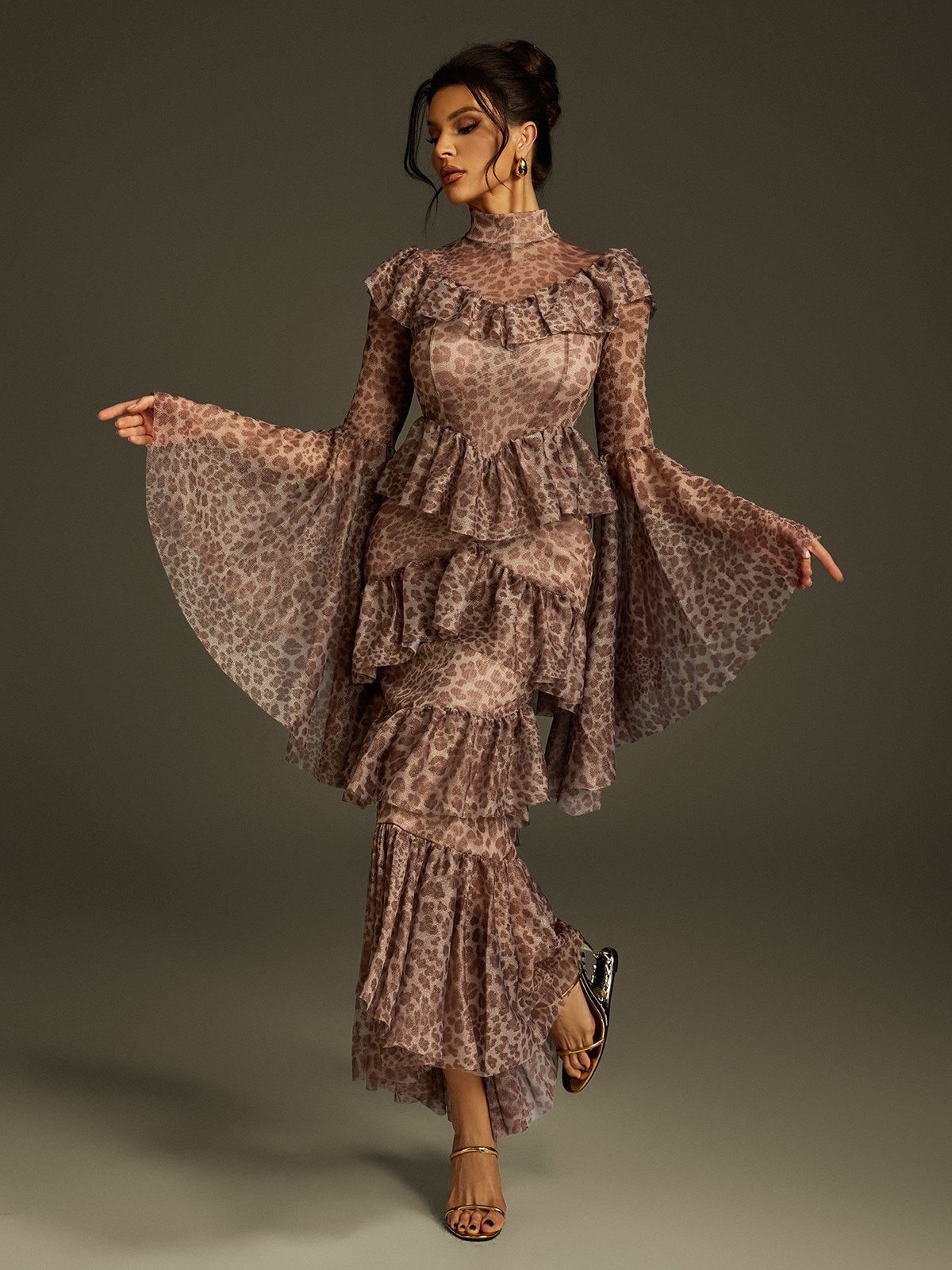 Astrophel Bell Sleeve Leopard Midi Dress