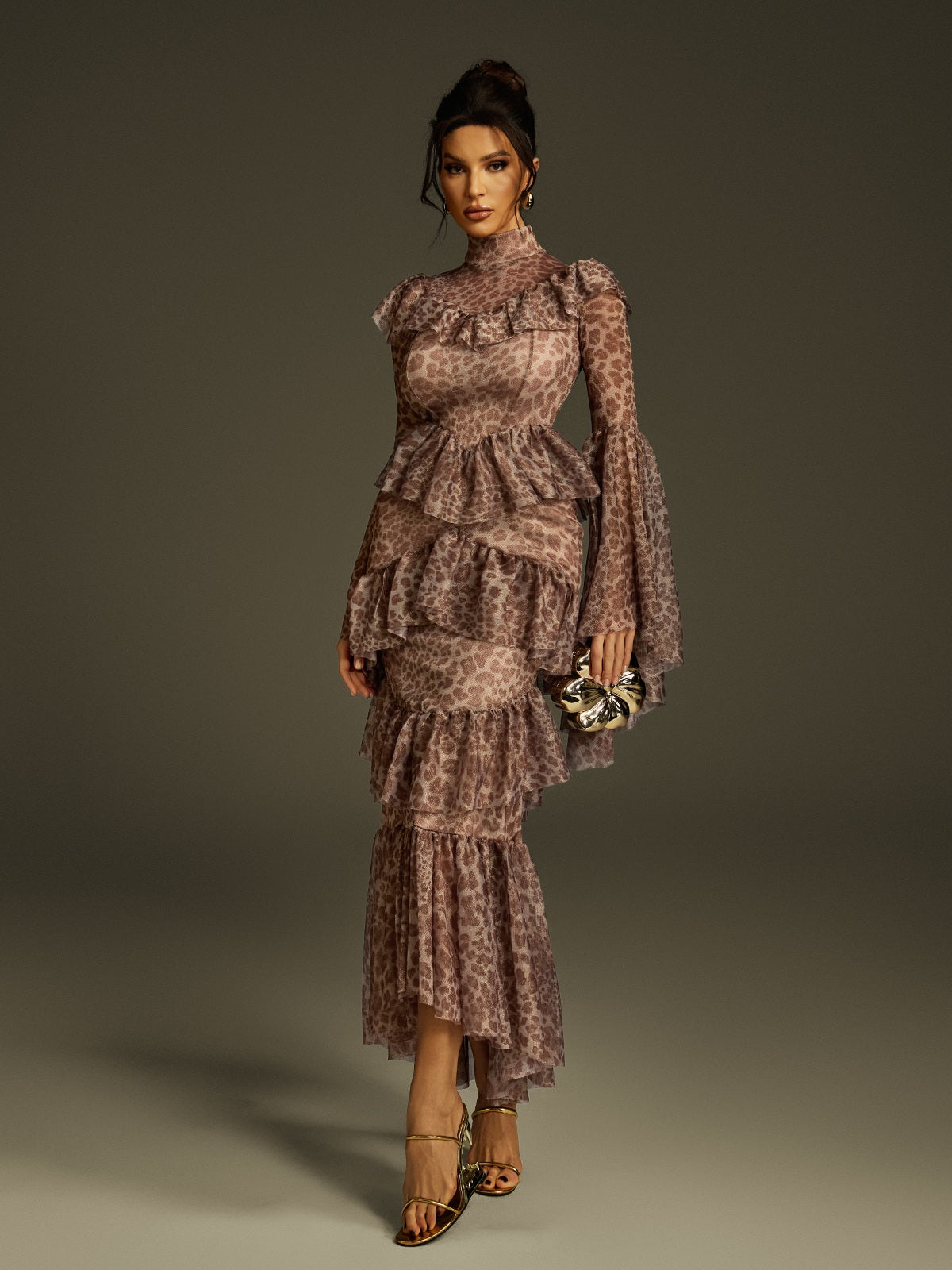 Astrophel Bell Sleeve Leopard Midi Dress