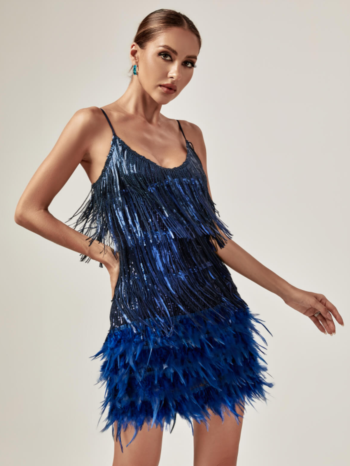 Austyn Tassel Feather Mini Dress In Royal Blue