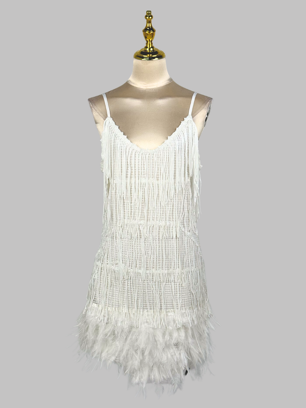 Austyn Tassel Feather Mini Dress In White