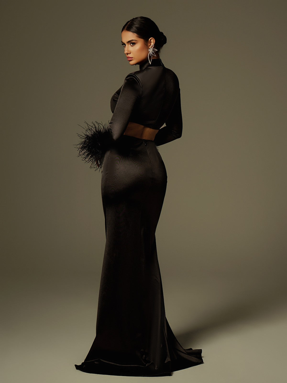 Avalee Long Sleeve Feather Satin Skirt Set