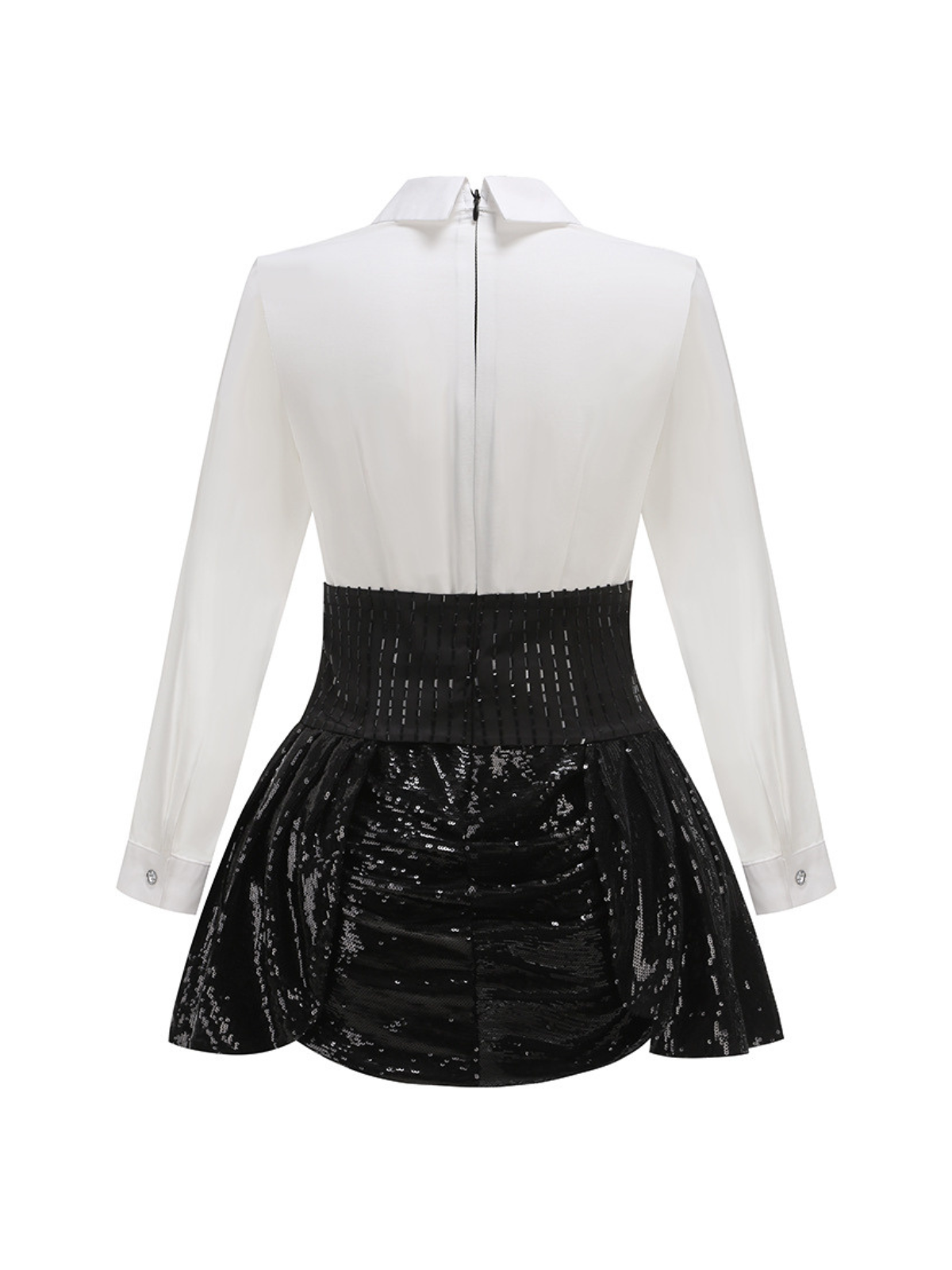 Azzin Folded Collar Sequin Skirt Set With Blazer