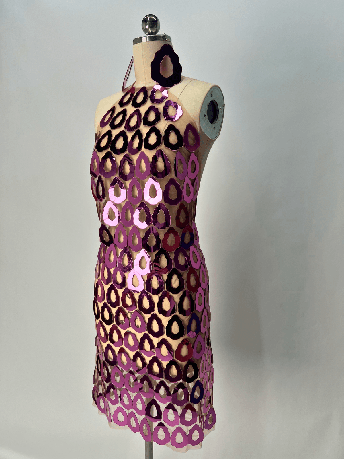 Badel Halterneck Acrylic Mesh Mini Dress