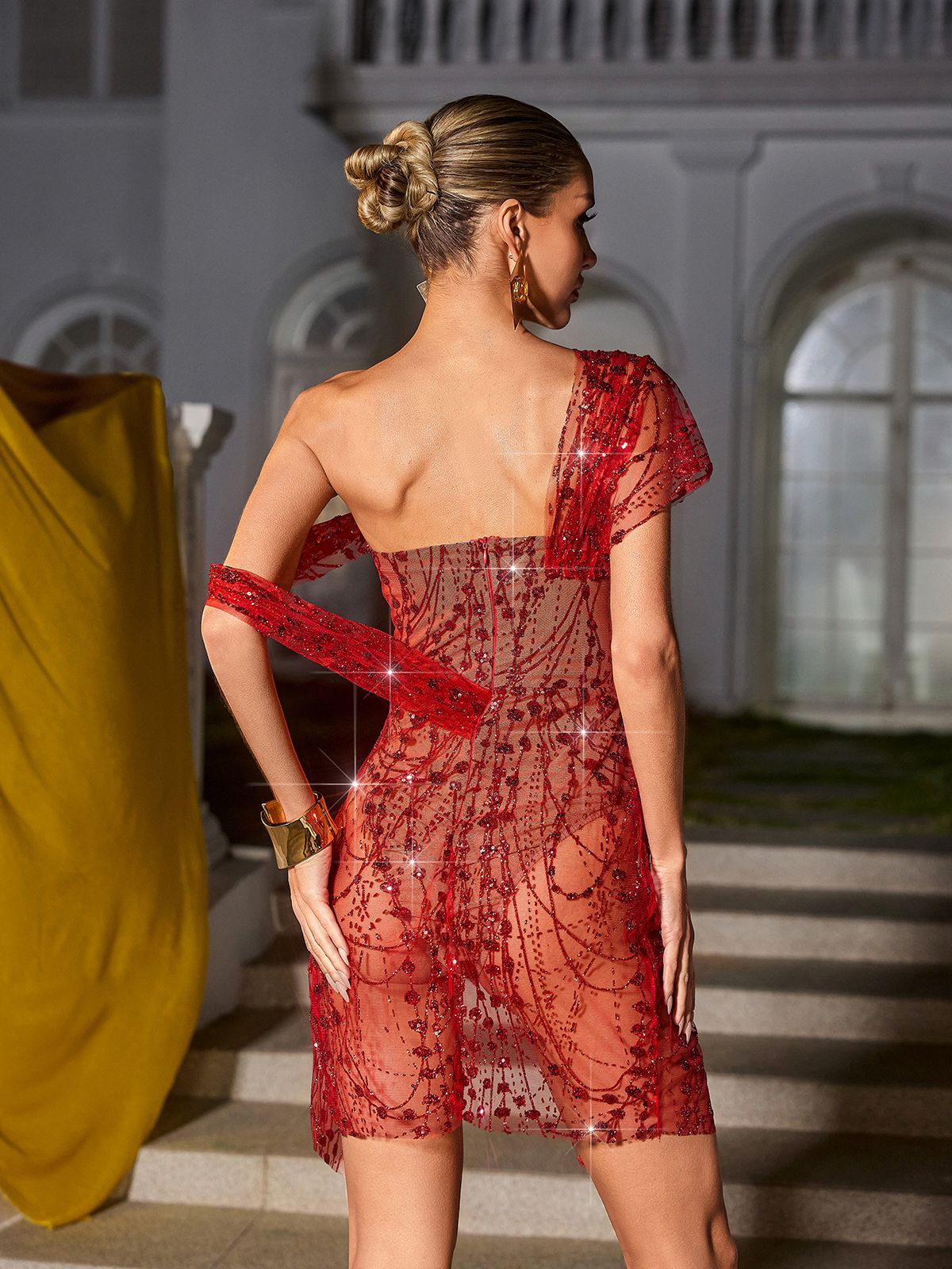 Bailee Split Sequin Mini Dress In Red