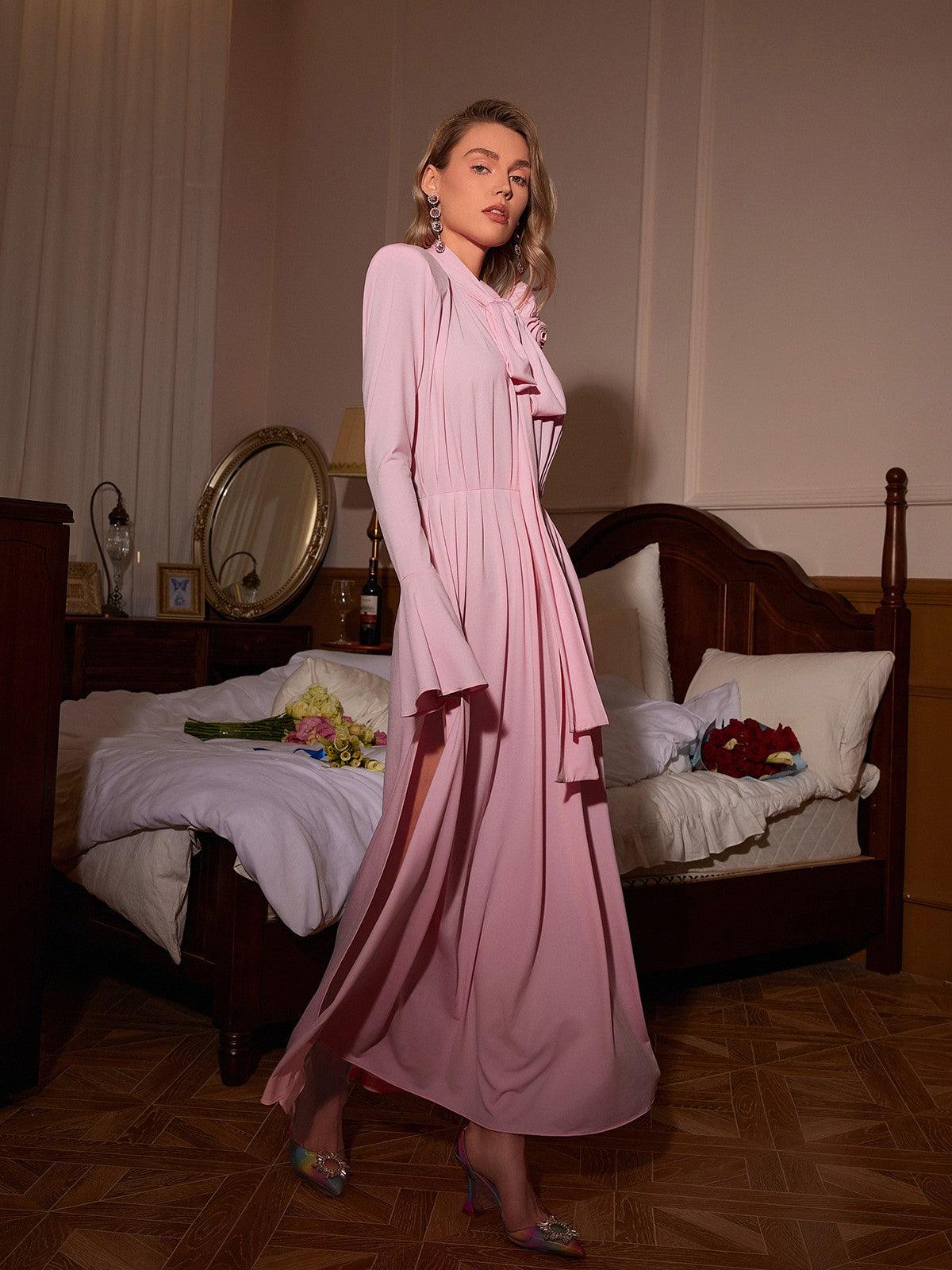 Benton Long Sleeve Flower Maxi Dress In Pink