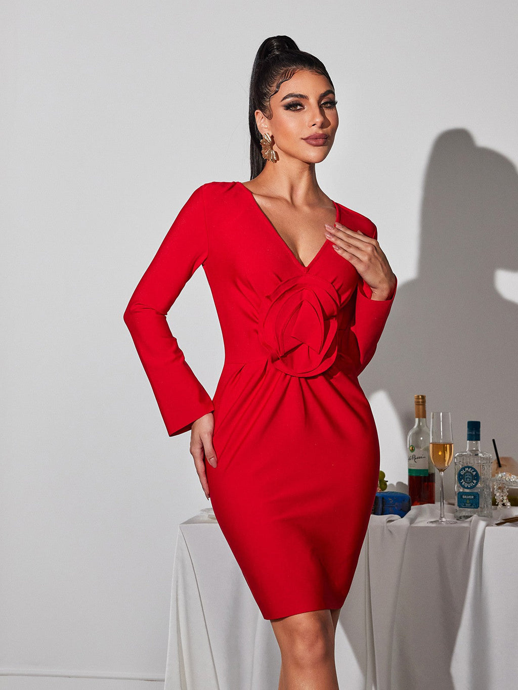 Bertilde V Neck Flower Mini Dress