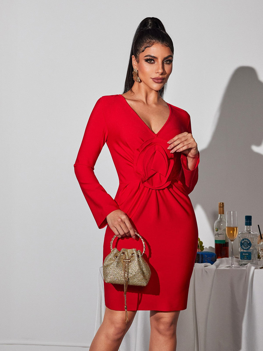 Bertilde V Neck Flower Mini Dress