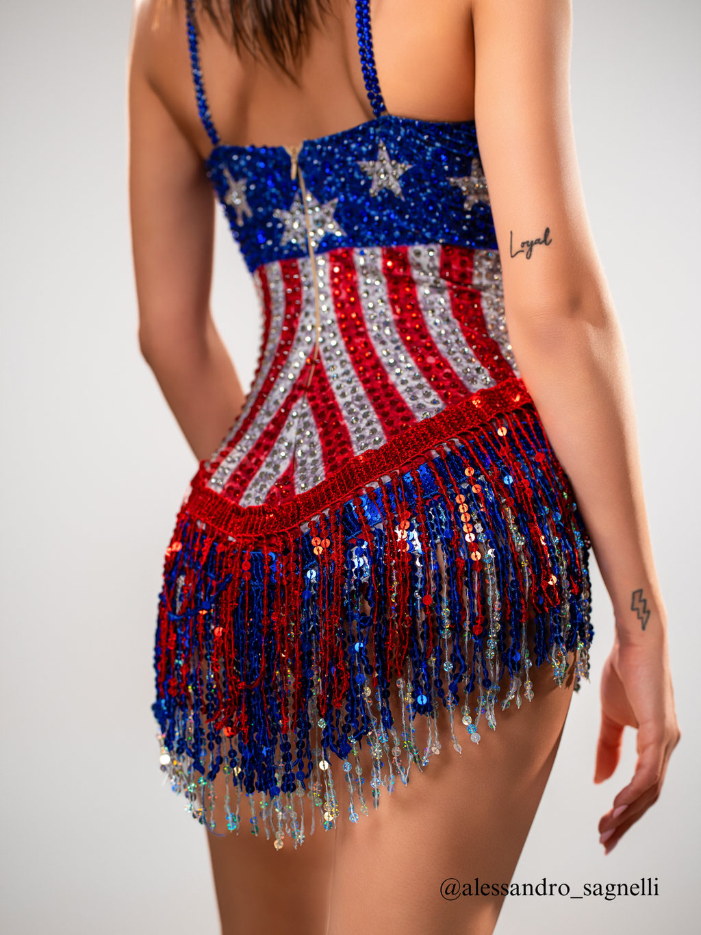 Bexara Spaghetti Rhinestone Fringe Bodysuit In Multi