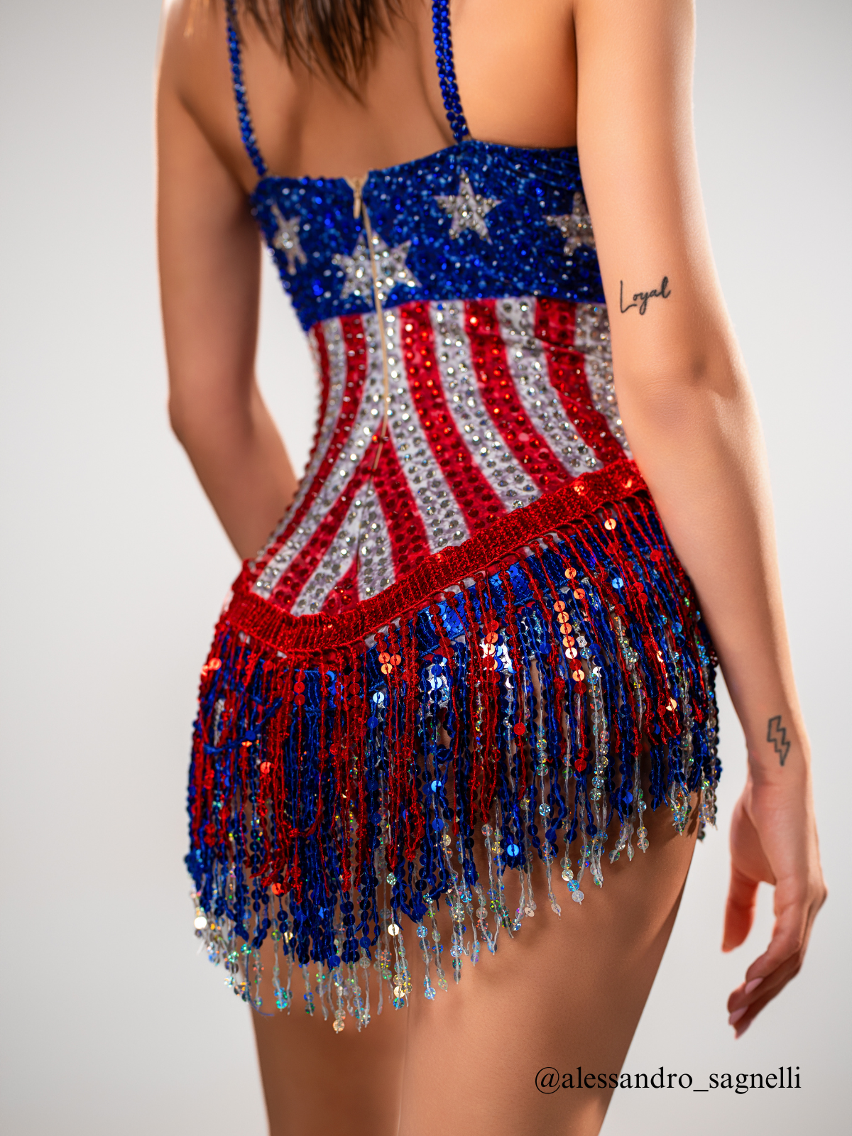 Bexara Spaghetti Rhinestone Fringe Bodysuit In Multi