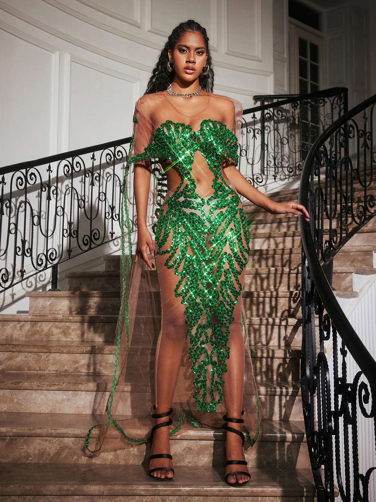 Blondene Cutout Sequin Embellished Maxi Dress