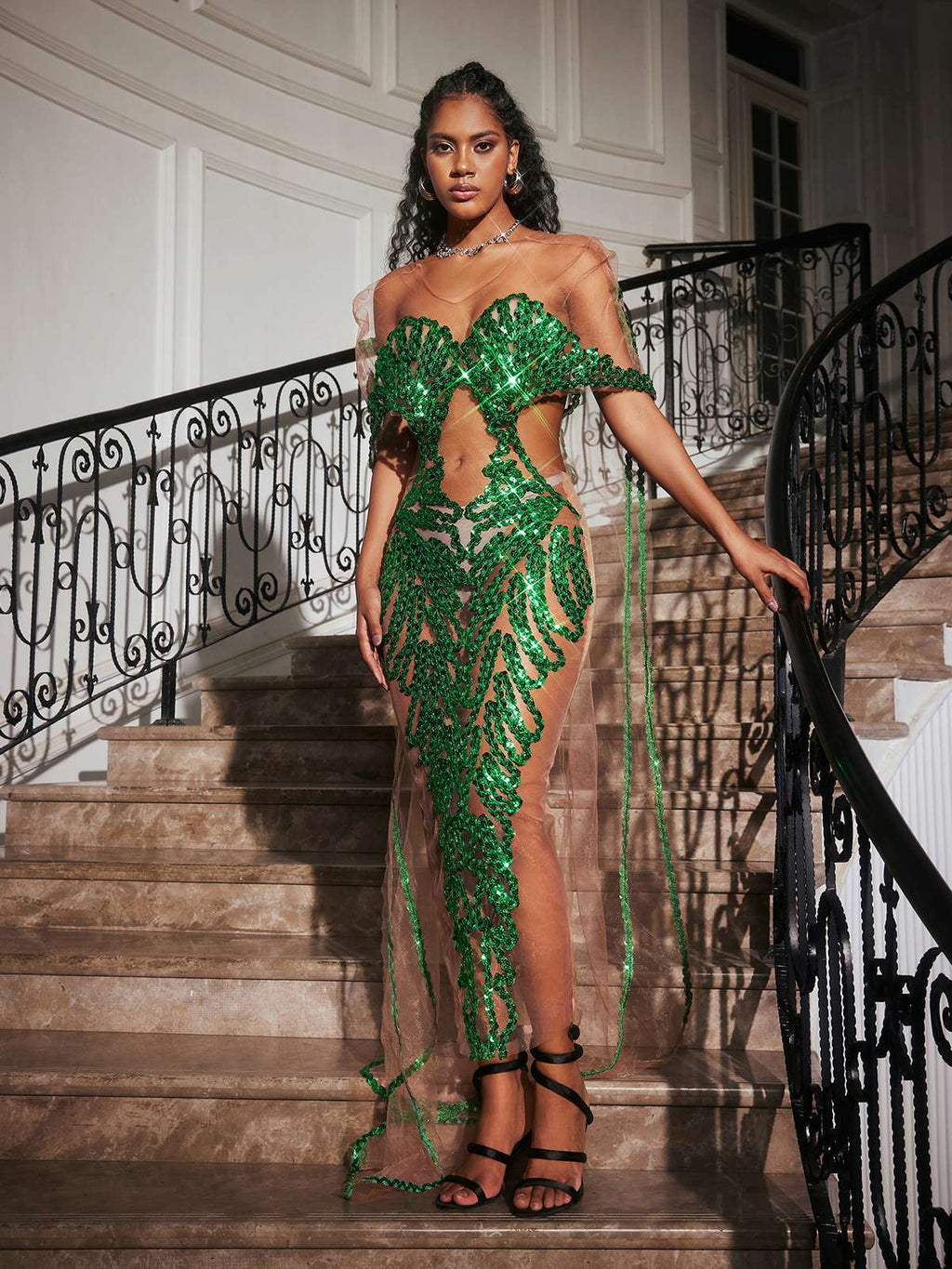 Blondene Cutout Sequin Embellished Maxi Dress