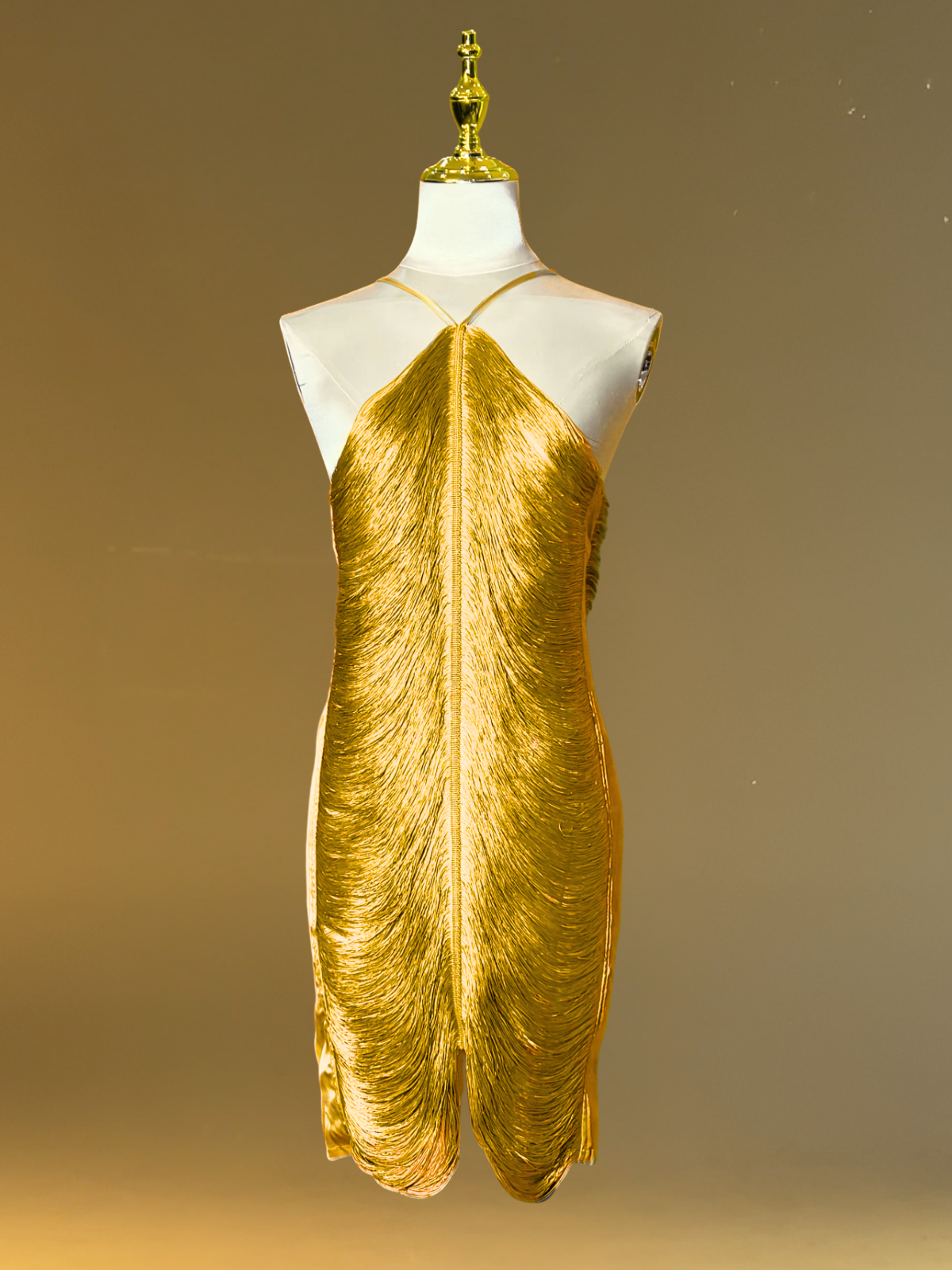 Bluma Halterneck Fringe Mini Dress In Bronze