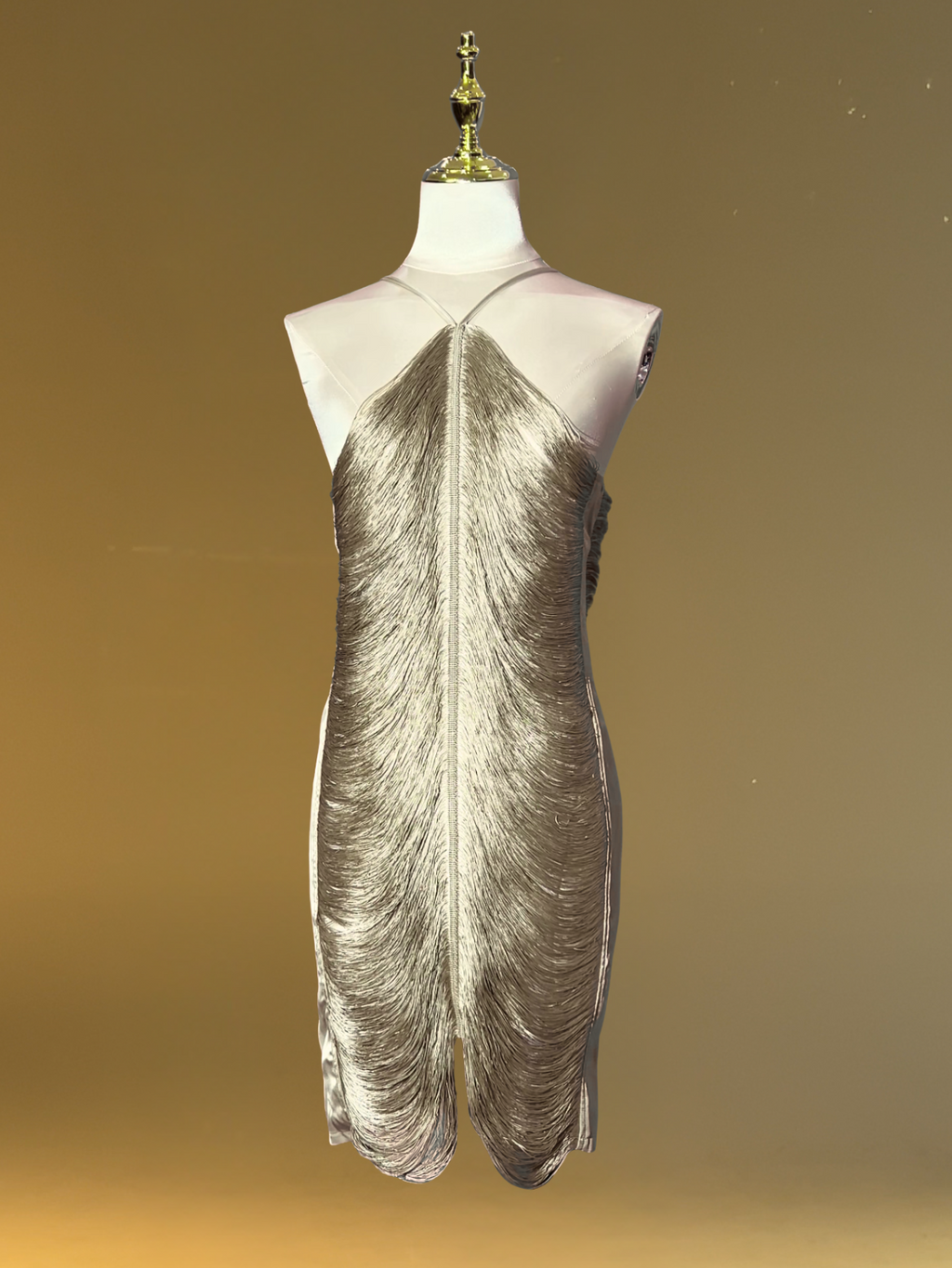 Bluma Halterneck Fringe Mini Dress In Olive