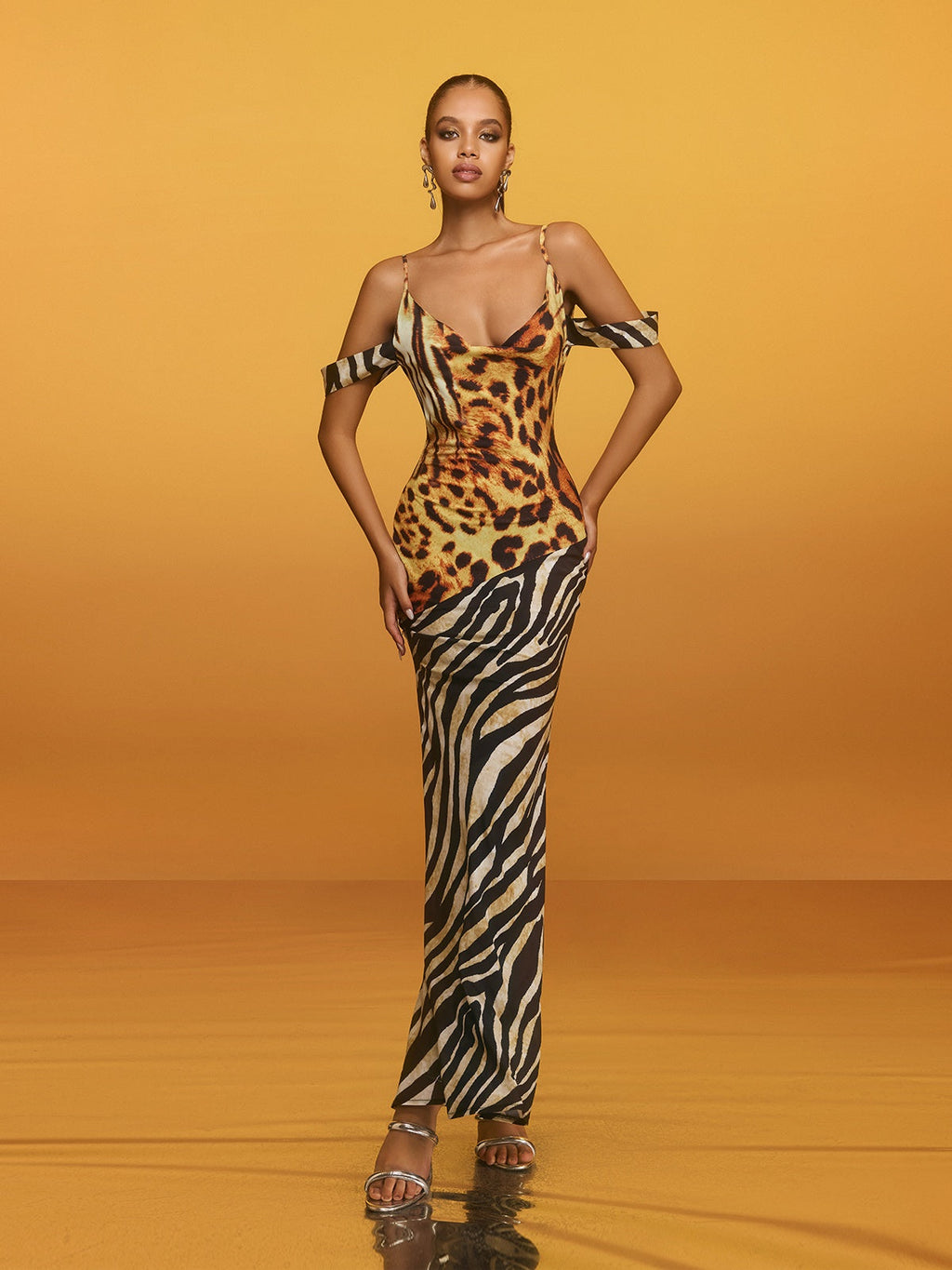 Blyxar Cowl Neck Leopard Maxi Dress