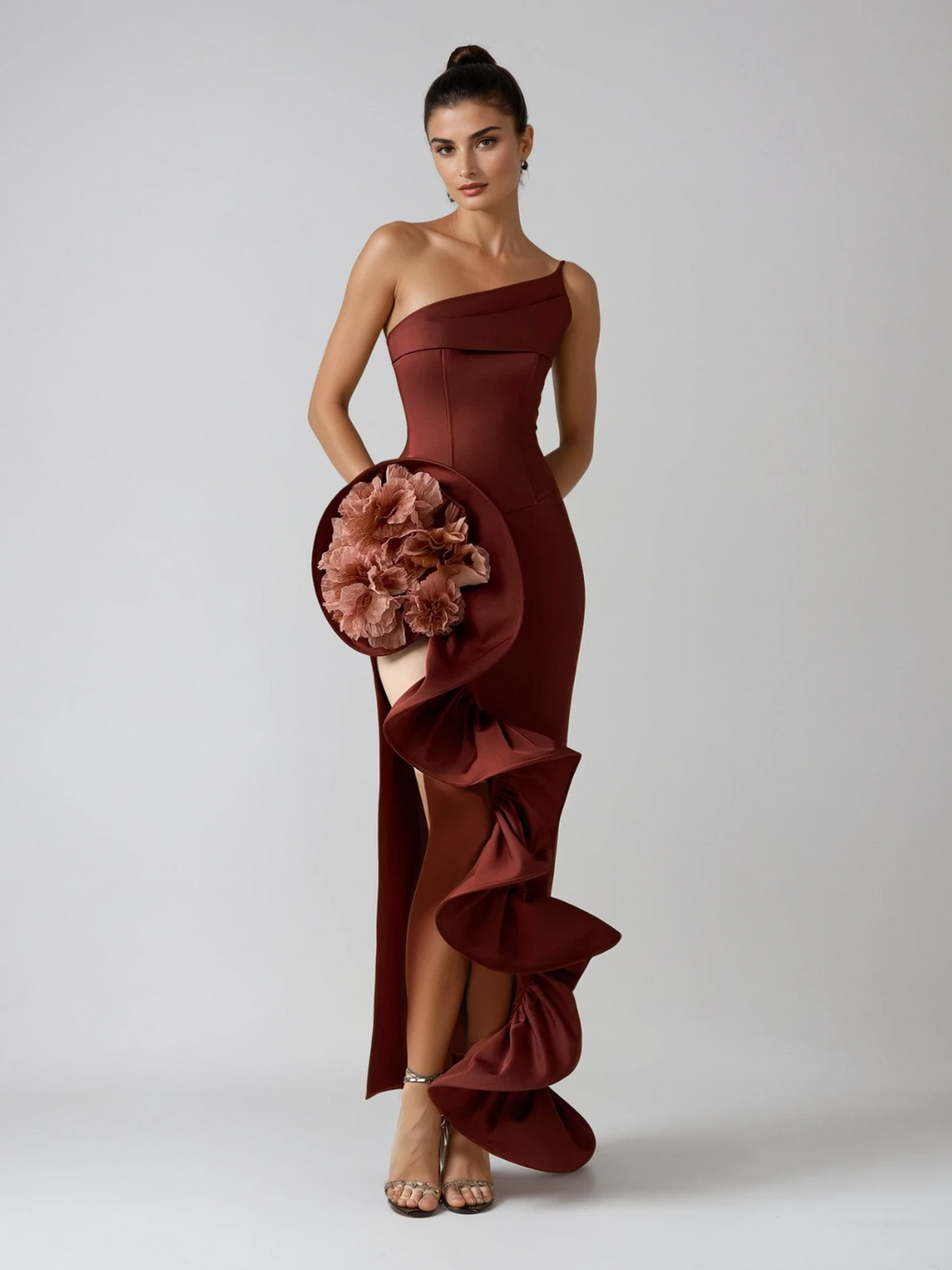 Braex Strapless Flower Tiered Bandage Maxi Dress