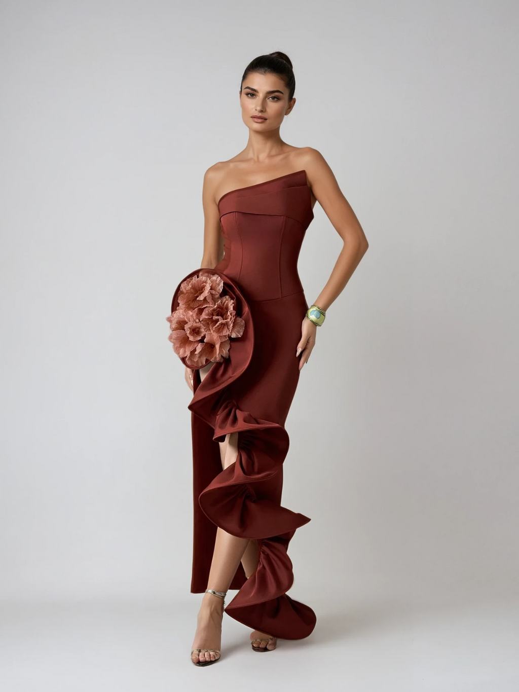 Braex Strapless Flower Tiered Bandage Maxi Dress