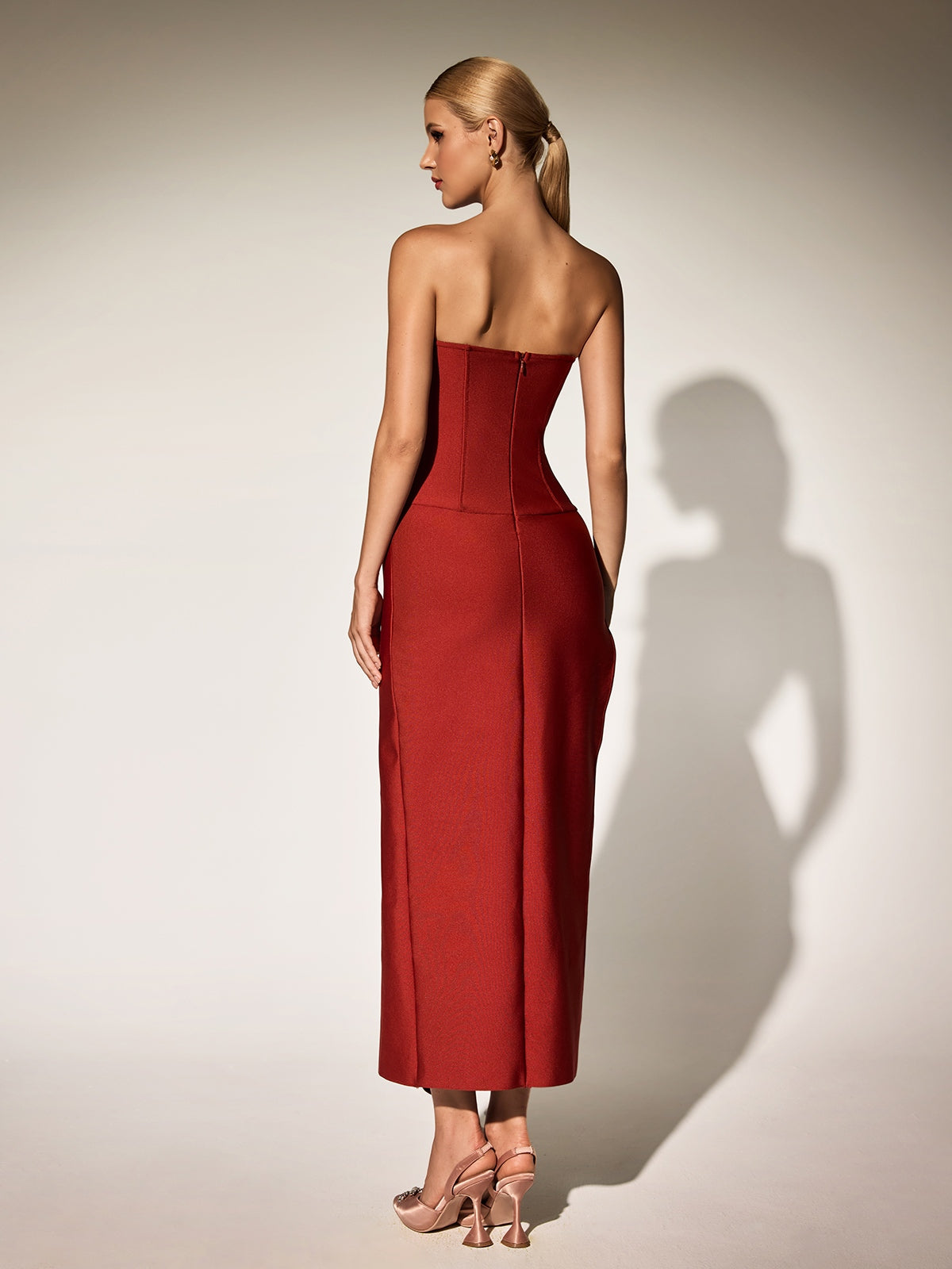 Braex Strapless Flower Tiered Bandage Maxi Dress