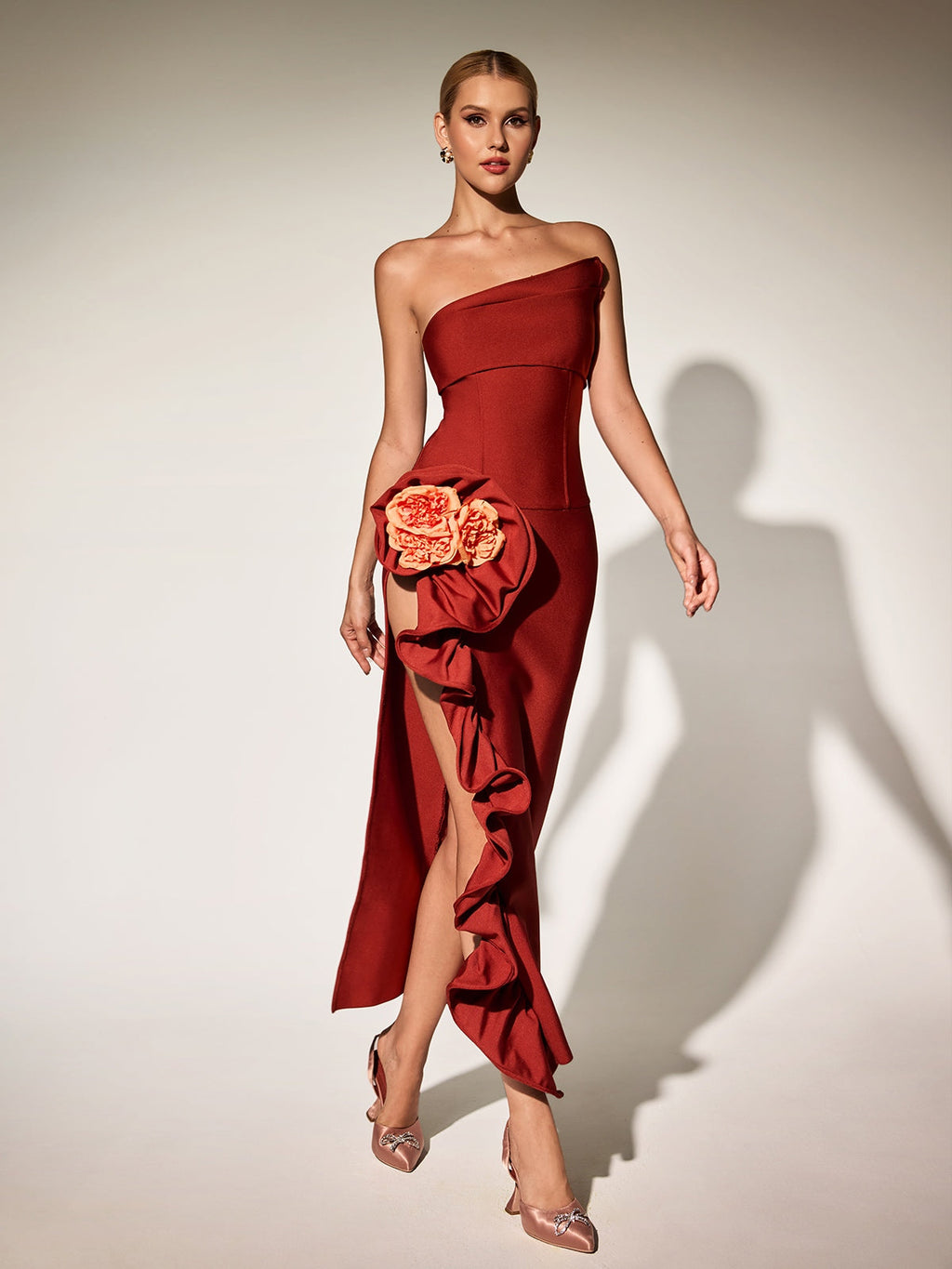 Braex Strapless Flower Tiered Bandage Maxi Dress