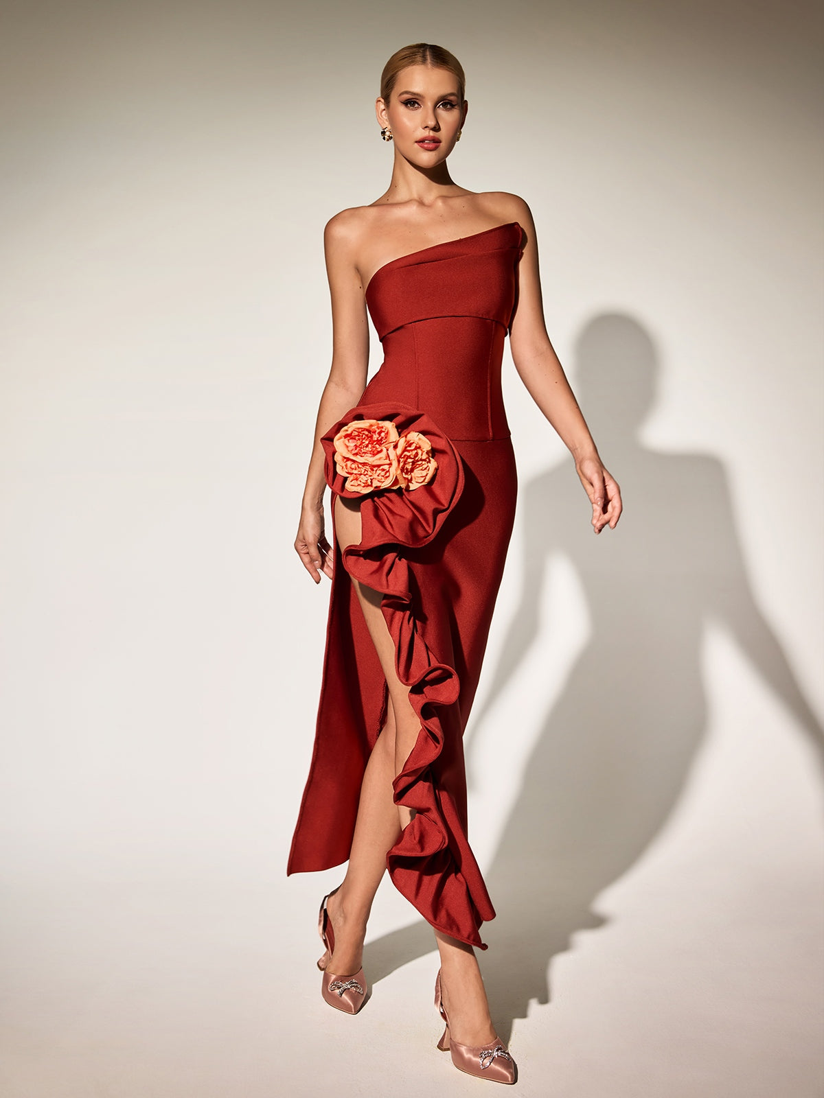 Braex Strapless Flower Tiered Bandage Maxi Dress