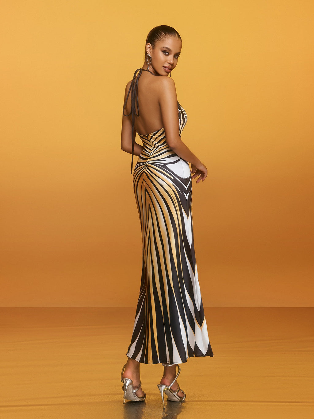 Brazia Halterneck Stripe Midi Dress