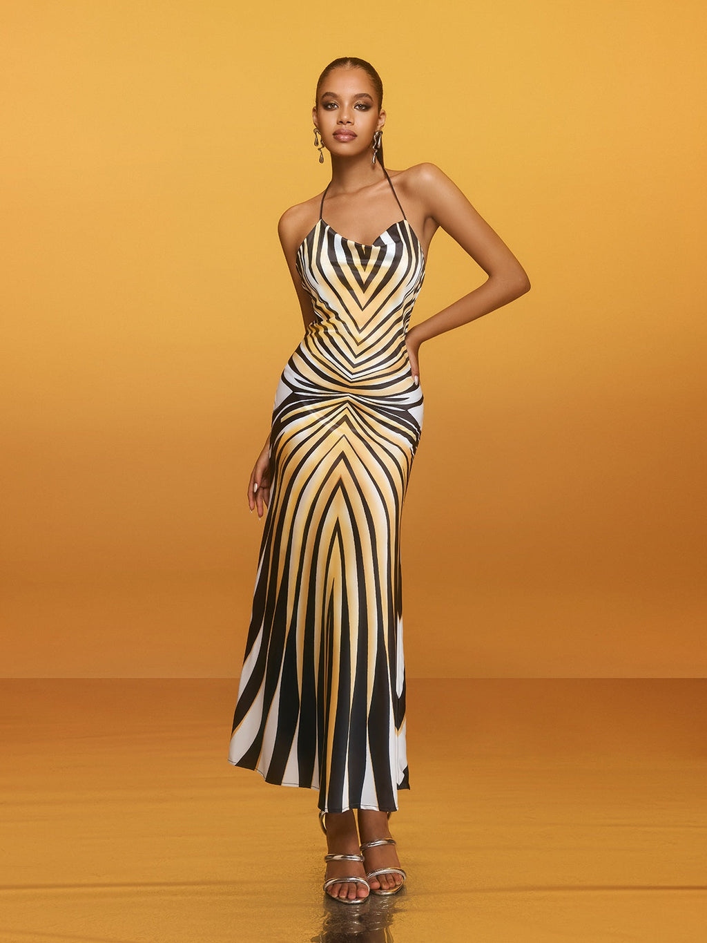 Brazia Halterneck Stripe Midi Dress