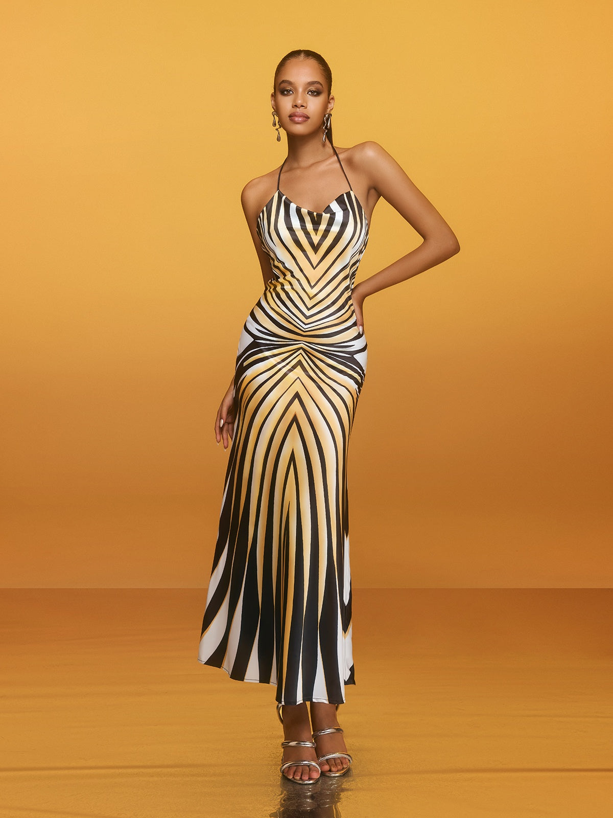 Brazia Halterneck Stripe Midi Dress