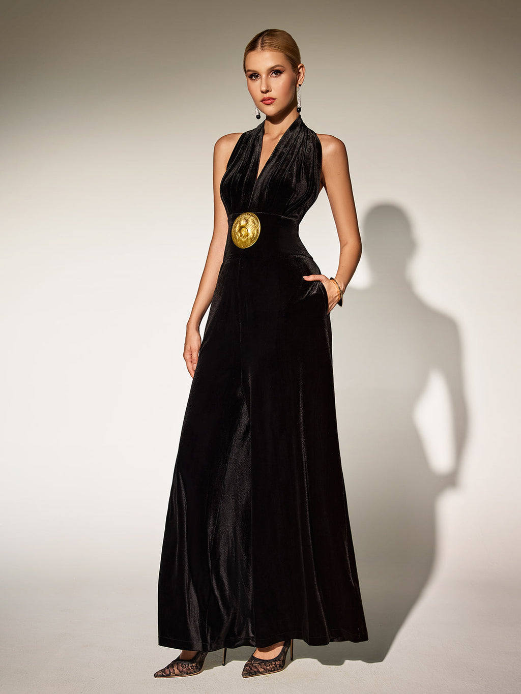 Brytni Halterneck Velvet Jumpsuit