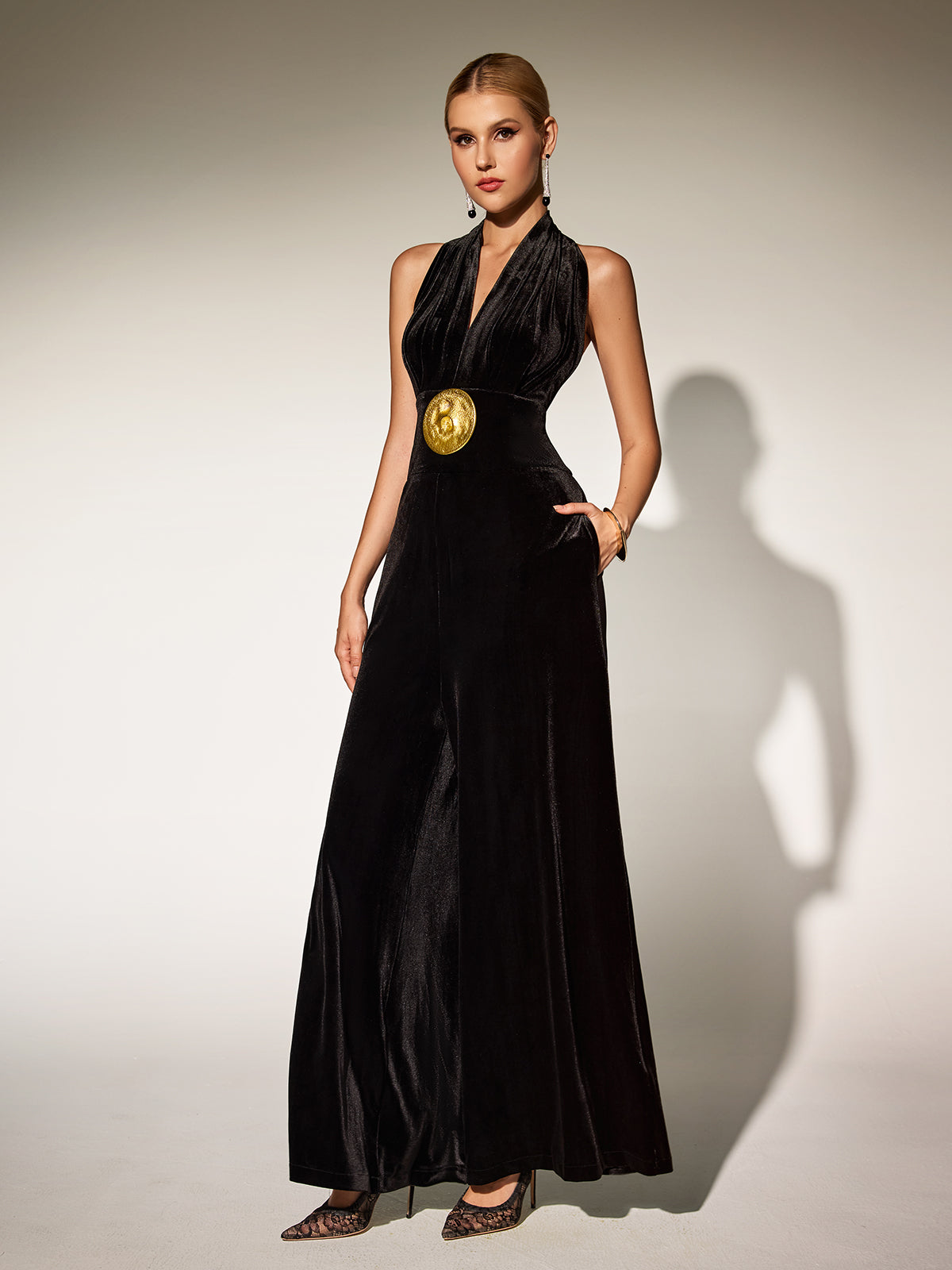 Brytni Halterneck Velvet Jumpsuit