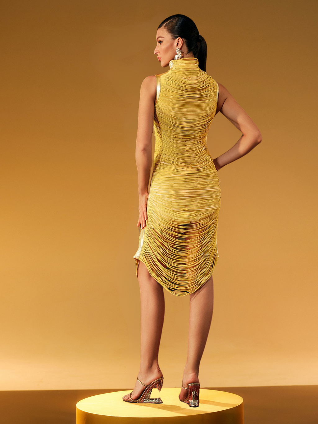 Zulekha High Neck Fringe Midi Dress