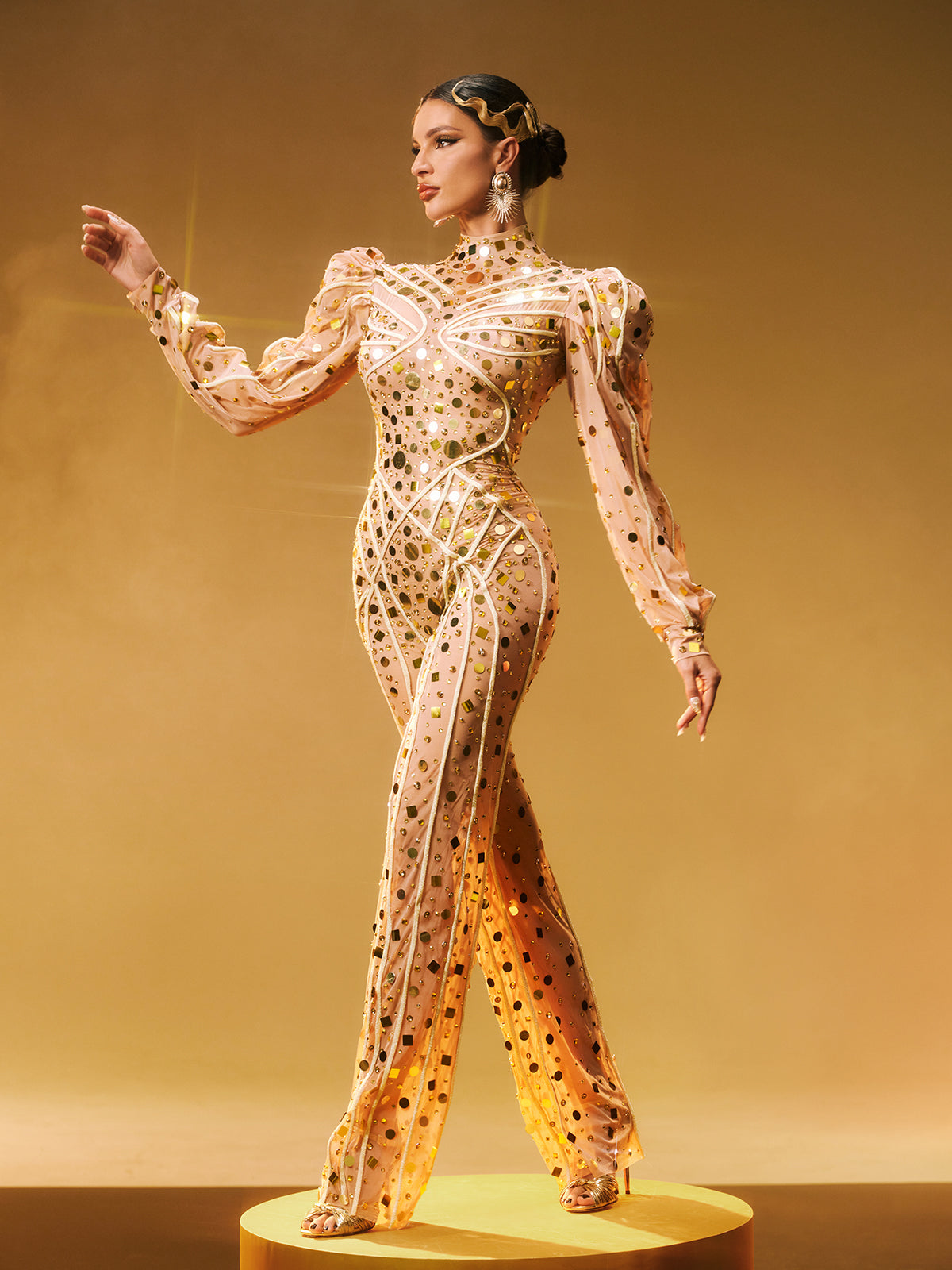 Zylar Long Sleeve Embellished Jumpsuit