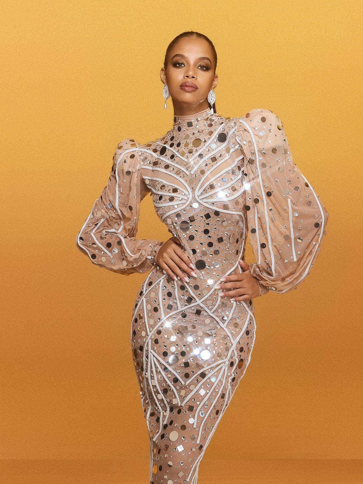 Zylar Long Sleeve Embellished Maxi Dress