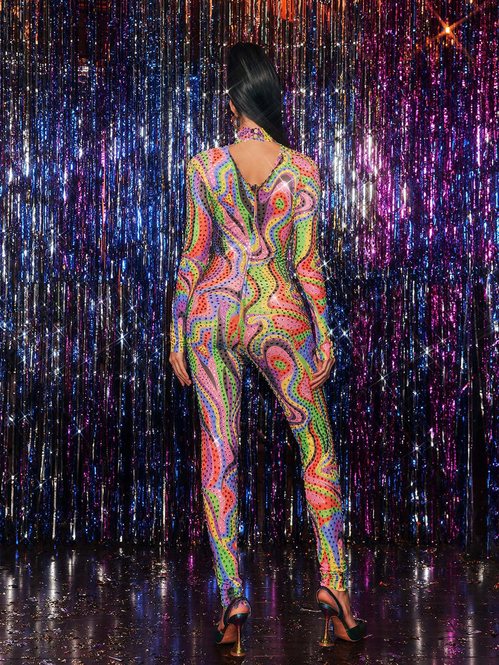 Zyxandor High Neck Rhinestone Jumpsuit