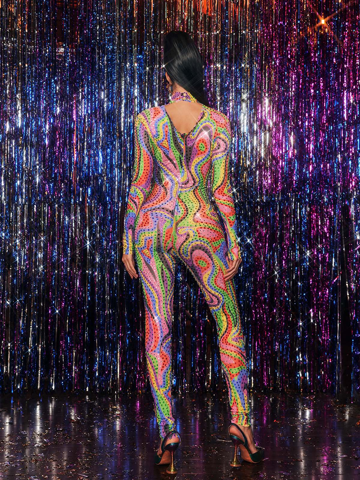 Zyxandor High Neck Rhinestone Jumpsuit