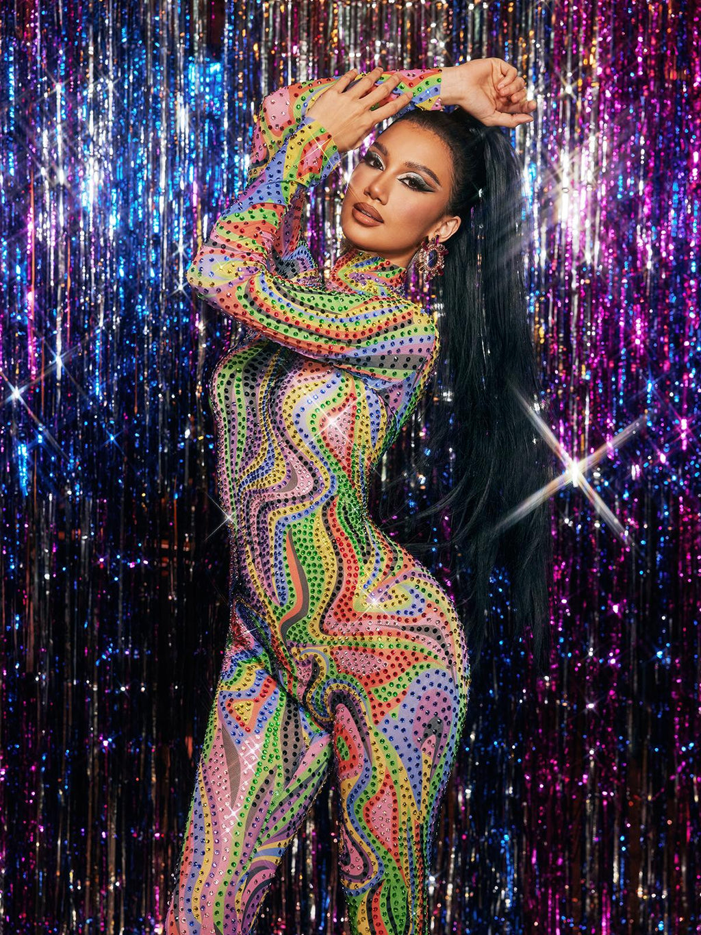 Zyxandor High Neck Rhinestone Jumpsuit