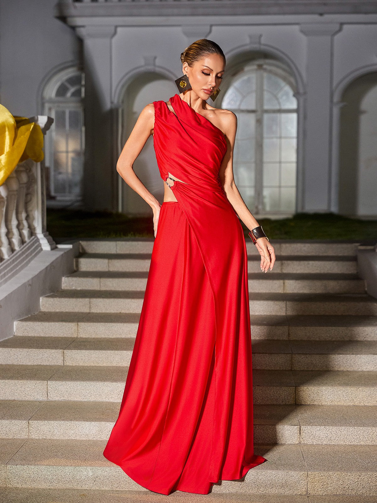 Zyxara One Shoulder Split Maxi Dress