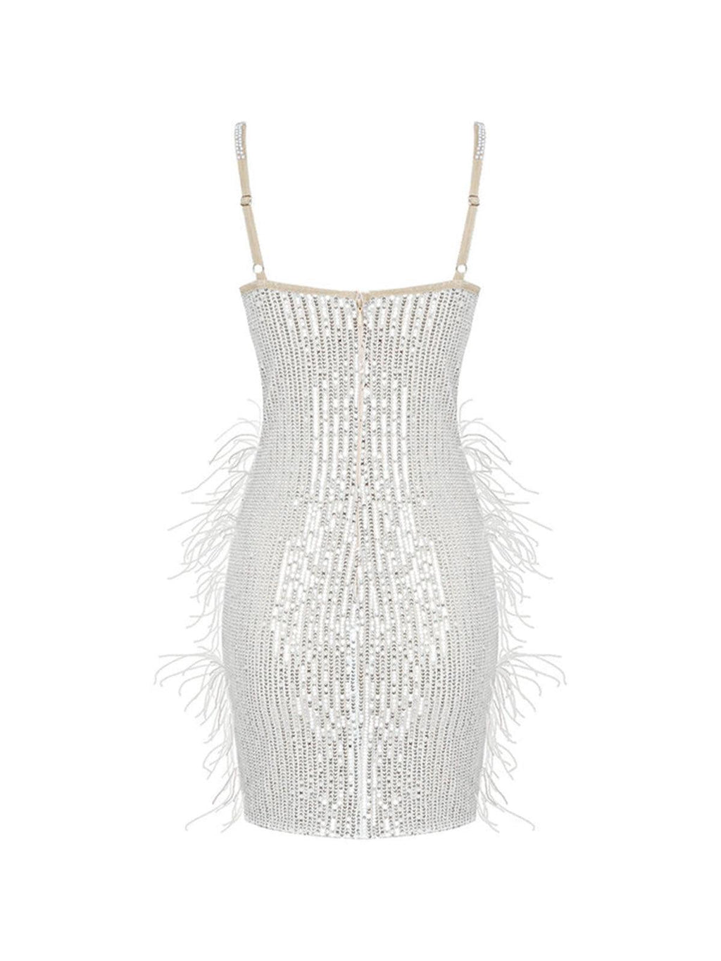 Bronte Pearl Sequin Feather Mini Dress