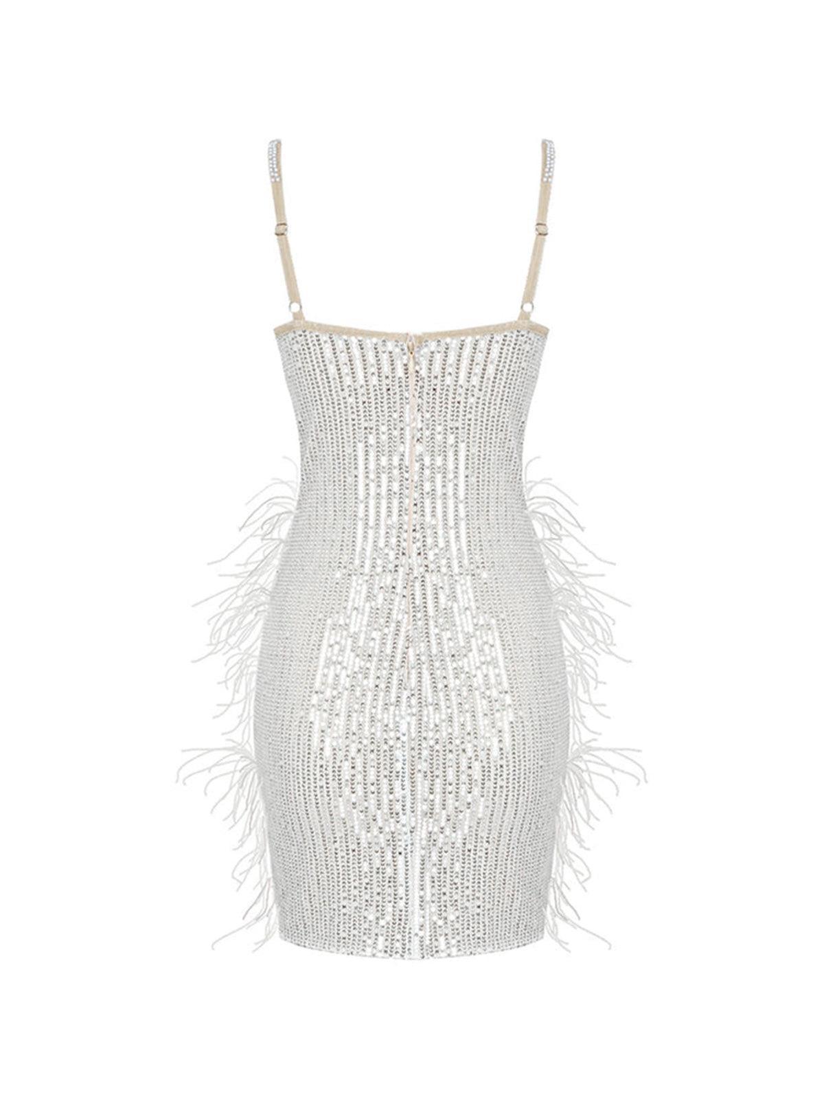 Bronte Pearl Sequin Feather Mini Dress